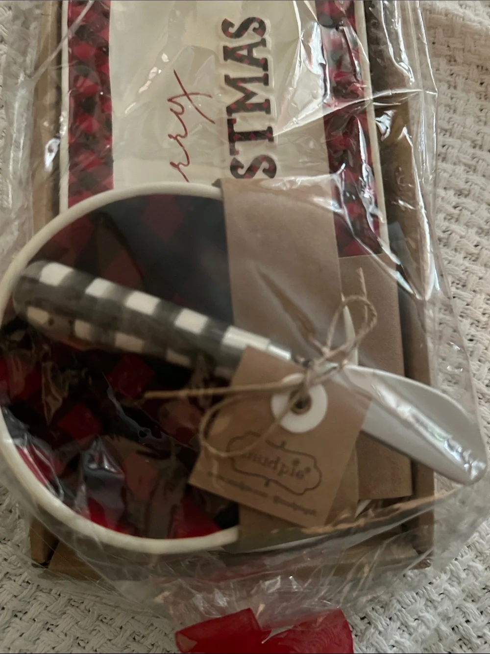 Mud Pie NEW Christmas Plaid Serving Platter and Spoon Set - Red & Black